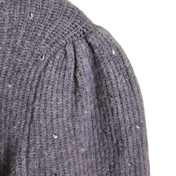 J.Crew Puff Sleeve Rhinestone Heathered Purple Supersoft Yarn Sweater Size XS - Picture 4 of 8
